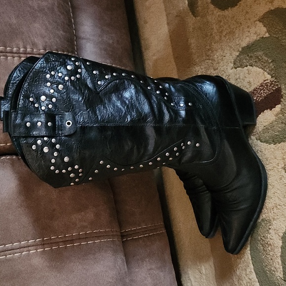 Reba black stud leather western boots - Picture 5 of 12